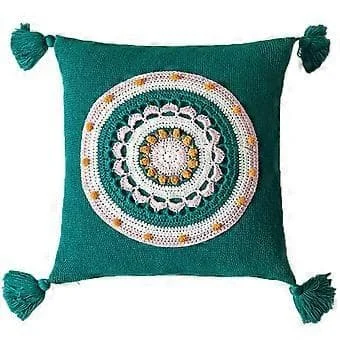 Boho Strikket Pynteputetrekk med Dusker Fargerik Rund Blomstrete Putetrekk Co Ink Ink