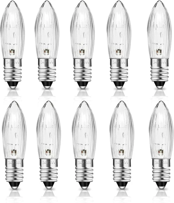 E10 34V 3W Ljusstake Glödlampa med 7 Brännpunkter, Ersättningslampor, 30LM Varmvit 2700K, 10-pack(bt)