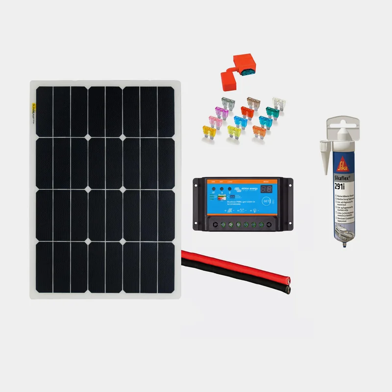 Solcellspaket för fast installation Sunbeam Maxa 35W Flush, 35 W, monokristallin, flexibel, 12 V, 535 x 378 mm, med PWM-regulator (5 amp) + kablar + s