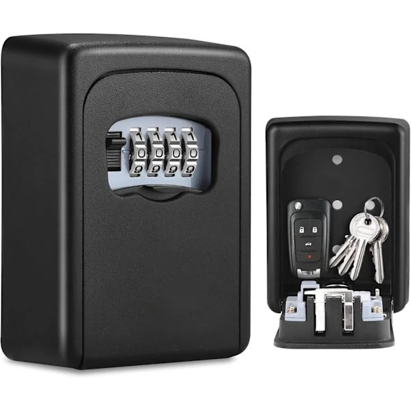 Key Lock Box, Wall Mounted Key Lock Box with 4-Digit Combination, Weatherproof Key Safe for Home, Garage, Airbnb, Black