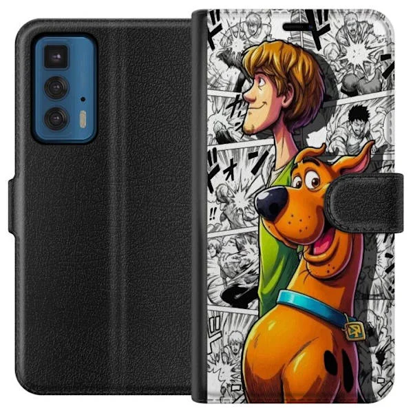 Kompatibelt lommebokdeksel til Motorola Edge 20 Pro Fargerik illustrasjon av tegneseriehund og venn foran dynamisk tegneseriebakgrunn i livlig stil