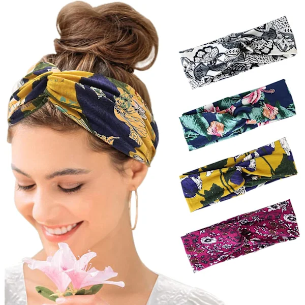 4-pack Hårband Dam Hårband Turban Hårband Mjukt Bomullshårband för Dam Hår Daglig Yoga Träning Fitness