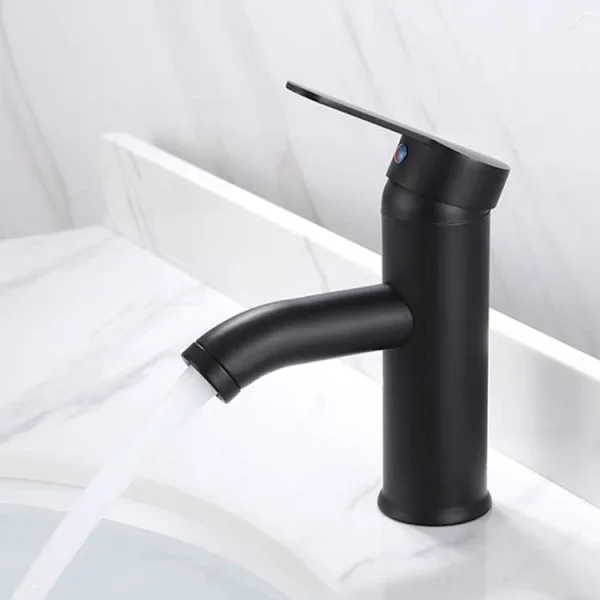 Matt Svart Blandare Koppar Badrum Handfat Blandare Matt Varmt Kallt Vatten Bassäng Eleganta Kranar och Retro Design Enhåls Spak Blandare Hållbar 