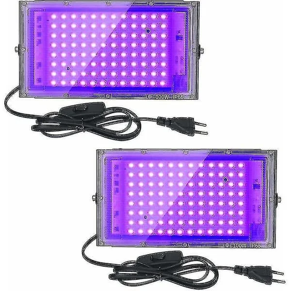 2 stk. 100W UV LED Floodlight Sort Lys IP65 Vandafvisende, Ultraviolet LED Lampe, Effektbelysning Til Akvarium, Fest, Neonmaling, Fluorescerende 