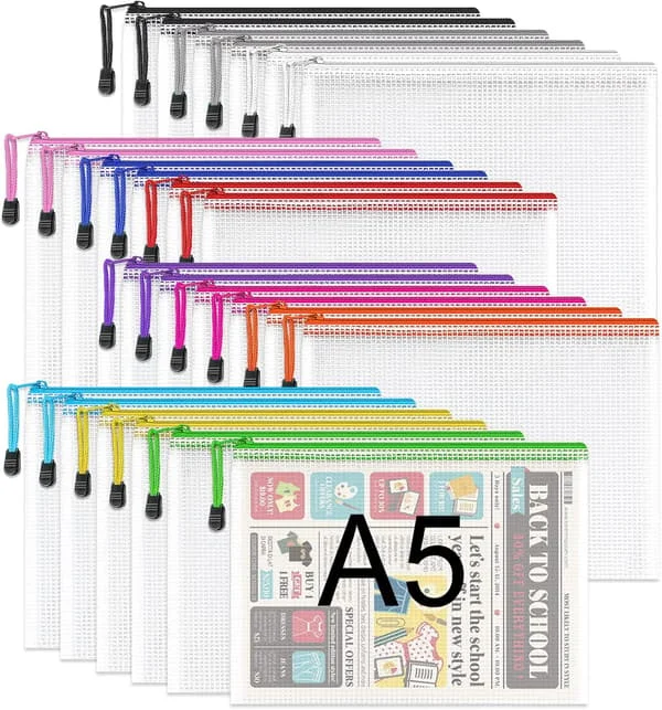 A5 Plastfickor med Dragkedja - 24 st A5 Plastfickor med Dragkedja, Förvaringsfickor för Resor och Kontorsmaterial, 12 Färger 24 st (FQ)