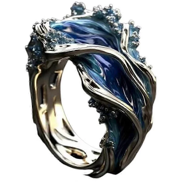 Ocean's Oath Ringer Havets Hjerterytme Boho Blå Havbølge Ringer Kreativ Gave Mote Dame Jenter Smykketilbehør