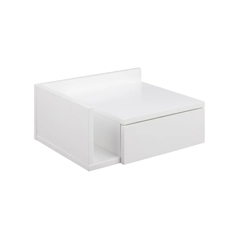 Hvidt Ashlan sengebord, væghængt & vendbar med opbevaring - 40x32x16,5cm - Perfekt til soveværelset