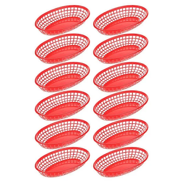 12-pack plastkorgar för pommes frites, båtformade serveringsbrickor för snacks, frukt, desserter, hem, restaurang, röd, 24 cm