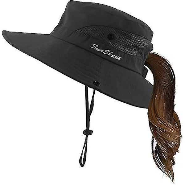 Womens Summer Sun Hat Wide Brim Outdoor Uv Protection Hat Foldable Ponytail Bucket Cap For Beach Fishing Hiking