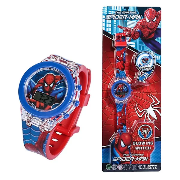 Børneure med blinkende lys til drenge og piger med figurer - Spiderman, Avengers, Frozen, Prinsesse, Lyn McQueen (YJD)