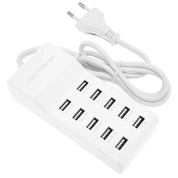 USB Ladestasjon 10-Port Veggstrøm Smart Lader for Flere Enheter EU-kontakt 100-240V[pl]