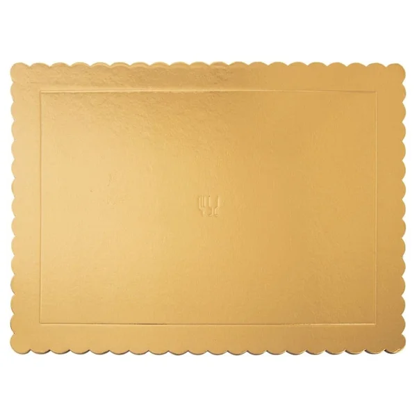 Rektangulär tårtbricka 40x30 cm i guldglänsande kartong
