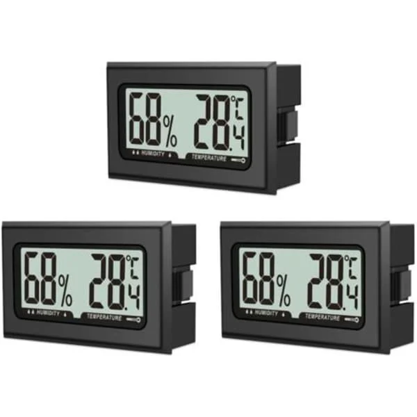 Sett med 3 fuktighetstermometre, mini digitalt hygrometer med LCD-skjerm, temperatur for innendørs bruk, kontor, stue og vinkjeller (ba(D)