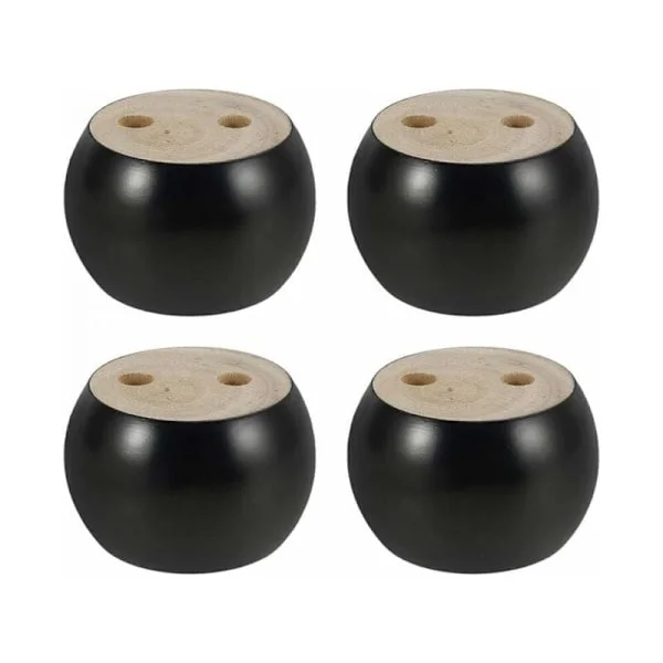 Set of 4 Round Wooden Furniture Legs, 5cm High, for Sofa, Bed, Armchair, Wardrobe, with Screws and Pads (Black)