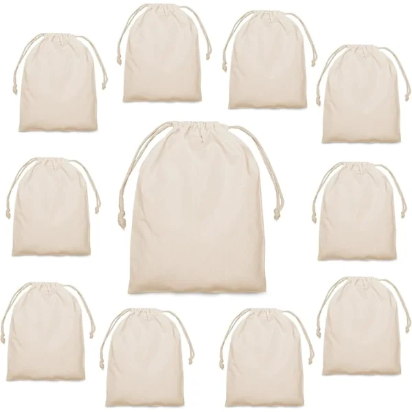 10 stk små stoffposer for maling, miniposer for gaver beige