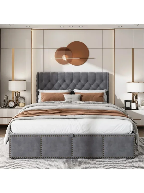 AliExpress - Fangange gestoffeerd bed 160x200cm, hydraulisch tweepersoonsbed met bedbox en gewatteerd hoofdeinde, bed met opbergruimte, fluweel