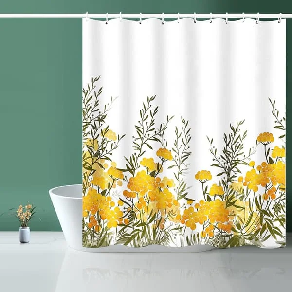 Shower Curtain, Fabric Shower Curtain Lined Yellow Floral Sh