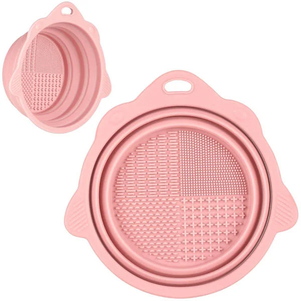 【DENGTU】Foldable Silicone Makeup Brush Cleaning Bowl, Portable Cleaning Tool for Brushes, Sponges, and Puffs (Pink)