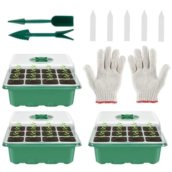 Mini Drivhus til Planter Indendørs Bakke Mini Drivhus til Planter Spirebakke Planteskole Dyrkningskasse Holdbar - Med 2 Værktøjer, 5 Etiketter, 1 