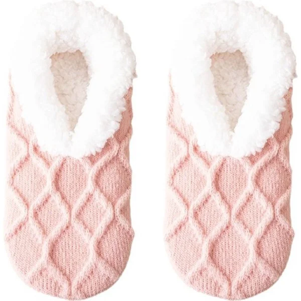 Damtofflor - Stickade tofflor - Hemmastrumpor - One Size Fits All - Halkfria - Strumpor med halkskydd - (Rosa)