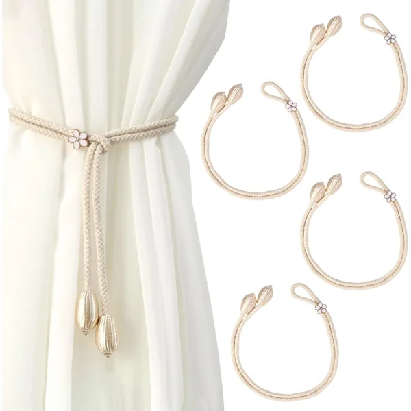 Sett med 4 gardinbånd, egnet for lette gardiner, justerbare bånd for optimalt hold (beige)