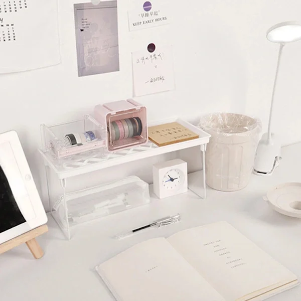 Dormitory Storage Shelf Strong PP Metal Foldable Design Simple Style Desk Display Shelf for Home Dorm Office White S