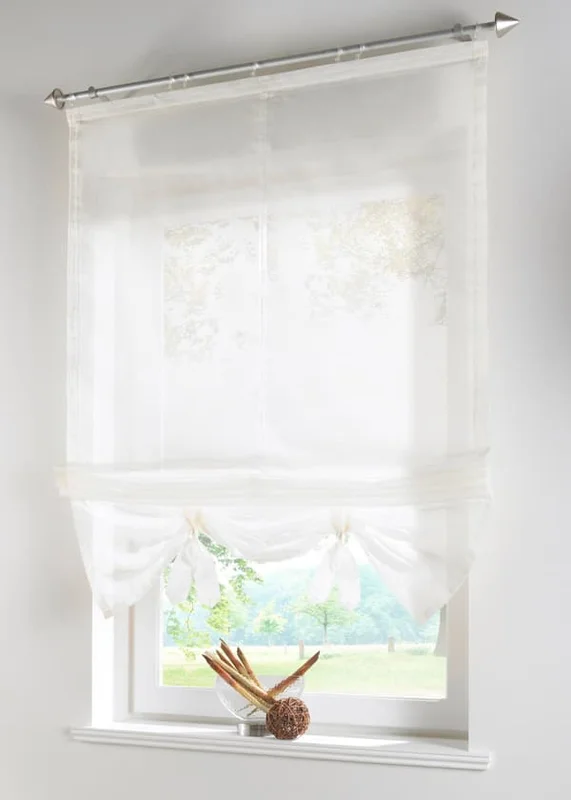 White, WxH 140 x 155 cm Roman blind 1 pc with loops, curtains, kitchen, transparent, blind with loops, curtains, modern voile