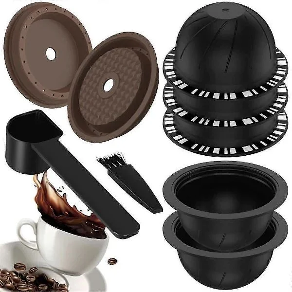 5 st Återanvändbara Vertuo-kapslar för Nespresso-maskin, Kaffekapsel med 2 silikonlock, 1 sked och borste