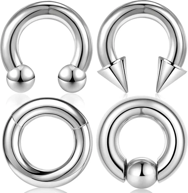 4 stk 8G Septum Ring Kit - Kirurgisk Stål Strukket Piercing Smykker for Leppe, Nese, Helix, Tragus Hoop Øredobber Kvinner Menn, Sølv 12mm 8G-12mm