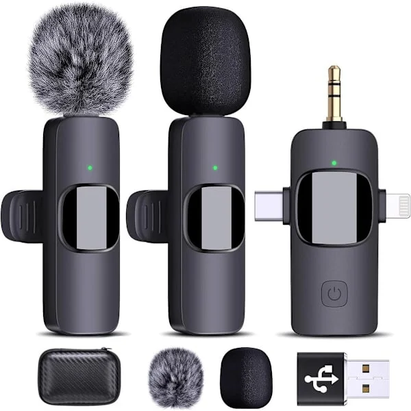 Trådløs Mikrofon 2-pak Lavalier Mikrofon Trådløs Slips Mikrofon Tre-i-én Bluetooth Mini Mikrofon Til Videooptagelse 3,5 mm Lydudgang