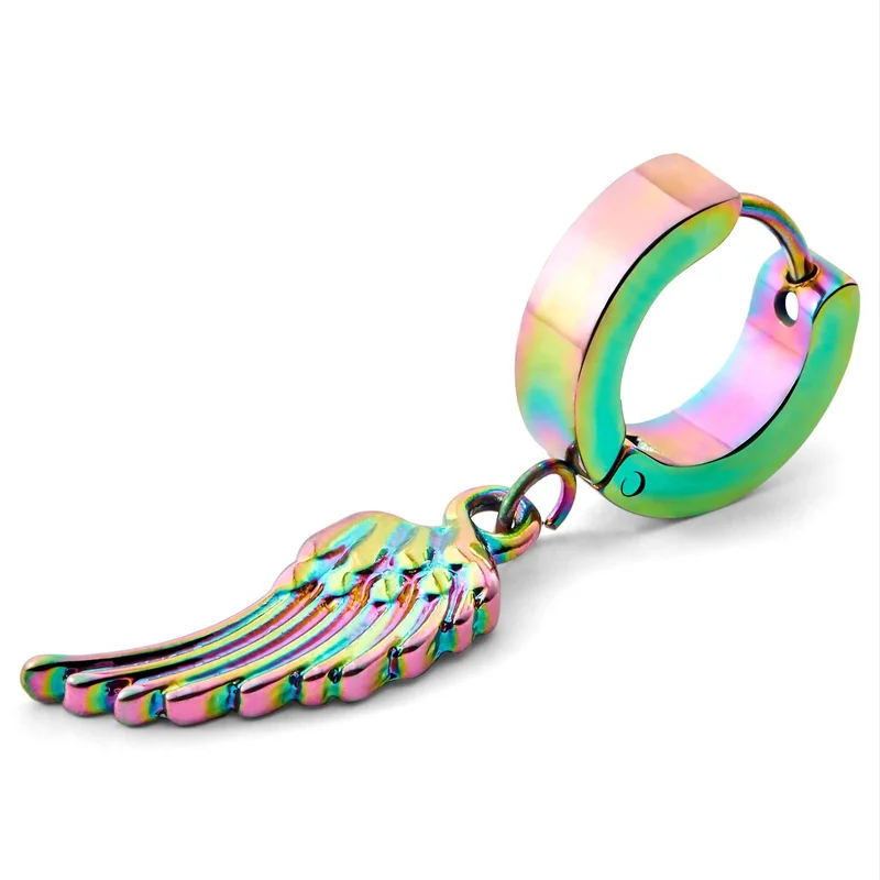 Floyd Rainbow Wing Pendant Hoop Earring for Men - Charm Hoop Earrings