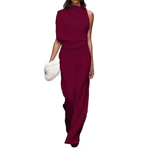 Dambyxdräkt Jumpsuit Casual Lös Ärmlös En Axel Vid Ben Rompers Jumpsuit Sommaroutfits med Fickor Vinröd M