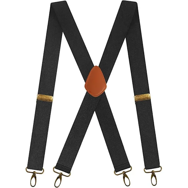Seler til mænd med 4 krogspænder til bukser, vintage seler til mænd, kraftige justerbare elastiske X-formede (sort)