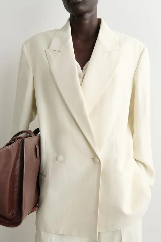 COS Linen-Blend Tuxedo Blazer in White - Women
