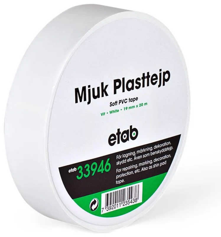 etab 33946 Plasttape myk, PVC, 20 m hHvit, 25 mm, Maskintilbehør & forbruk