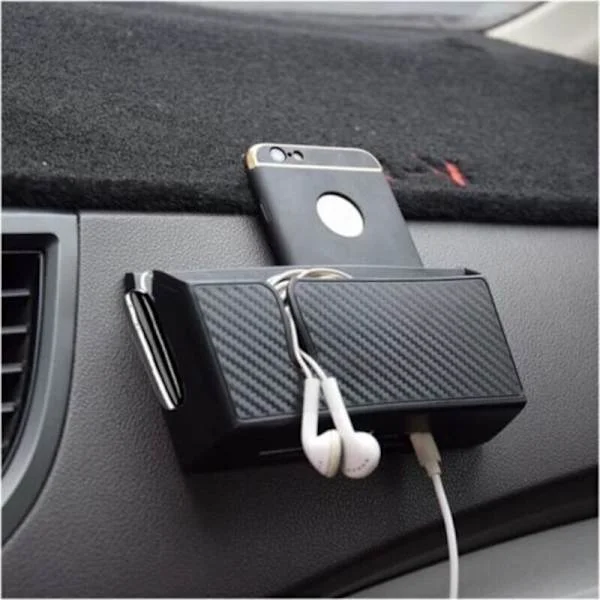 Selvklæbende bilopbevaringsboks, organizer med kulfibermønster, organizer til telefon og solbriller, biltilbehør, til opbevaring af nøgler, mønter, 