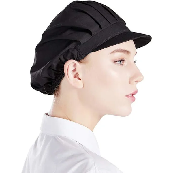 1 stk Unisex kokkehue elastisk kokkehue køkken bage madlavningshat til mænd kvinder med skygge-sort