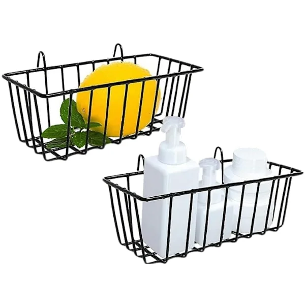 2 stk trådkurver, veggnettpanel hengende trådkurv, veggoppbevaring og displaykurv for skap