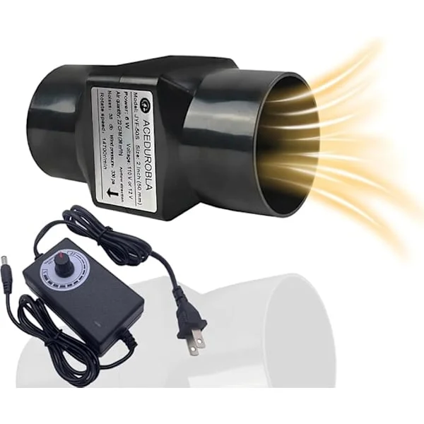 Kanalvifte 50 mm Diameter Baderom Kjøkken Rør Ventilator EU Adapter, Justerbar Hastighet