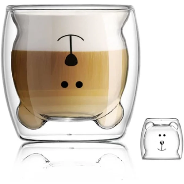 Søte krus, dobbeltveggede isolerte glass espressokopper, kaffekopper, tekopper, melkekopper, beste gave til kontor og personlig bursdag
