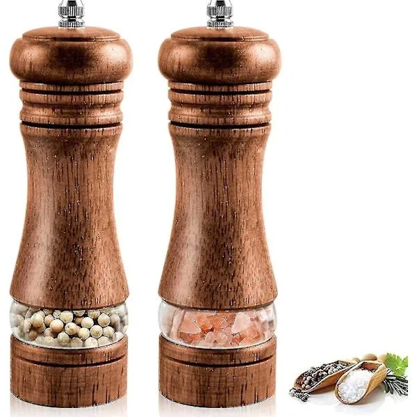 Set of 2 Wooden Salt and Pepper Grinders, Adjustable