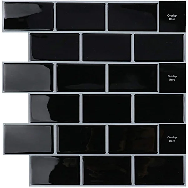 Peel and Stick Fliser Backsplash for Kjøkkenvegg, 10-ark Svart Subway Kjøkken Backsplash Fliser (12"×12")