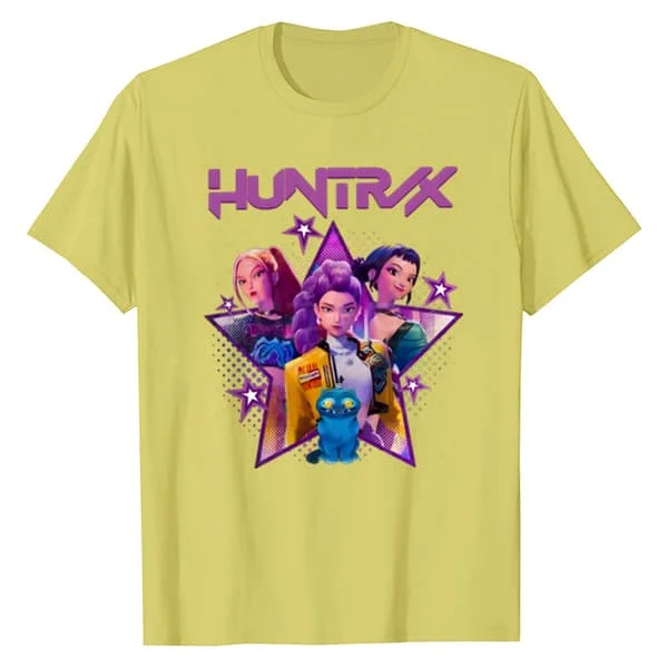 KPop Demon Hunter Printed Round Neck Short Sleeve T-Shirt for Kids Boys and Girls yellow