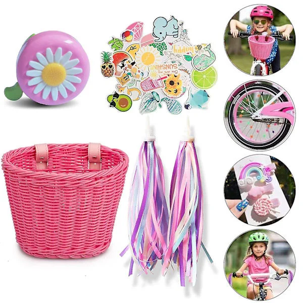 Barn Cykelkorg Fram Vävd Wicker Cykelkorg Med Styre Streamers , ;