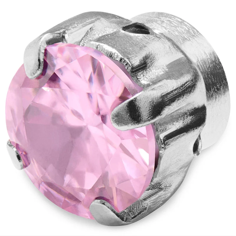 6mm Pink Crystal Circle Magnetic Earring for Men - Magnetic earrings