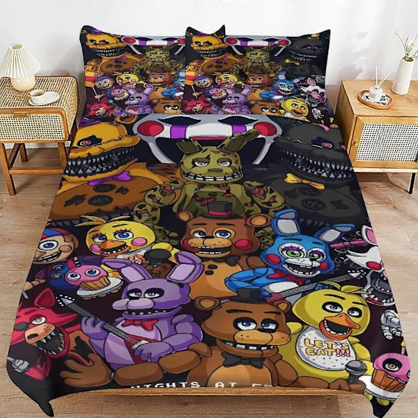 【BQ】x253 Five Nights at Freddy's FNAF Duvet Cover Set Microfiber Bedding 3D Printed Lightweight 3-Piece Quilt, 1 Duvet Cover and 2 Pillowcases