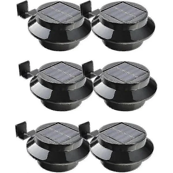 [CA] Pakke med 6 solcelledrevne LED-lamper for takrenne, gjerde, tak, takrenne, hage, plen, vegg, svart