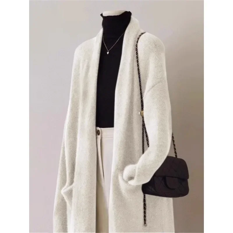 AliExpress - Cardigan tricoté en cachemire blanc pour femme, manteau pull doux, cireux, ample, paresseux, de haute qualité, automne et hiver