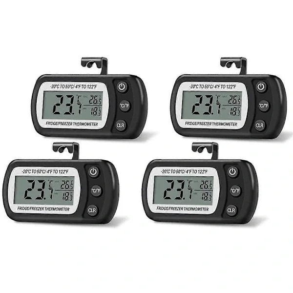 4 st Digital Kylskåpstermometer Kyl och Frys med Stor LCD-Skärm Stativ för Rum Kök