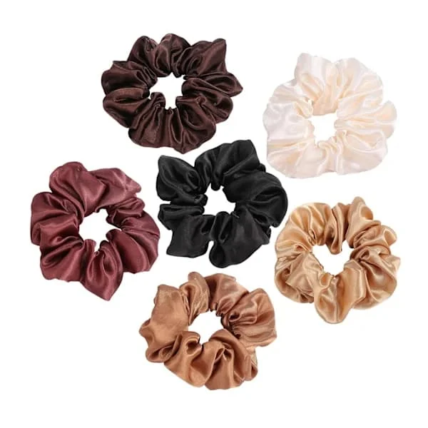 6-pak bløde satin scrunchies, store satin hårbånd til hestehale